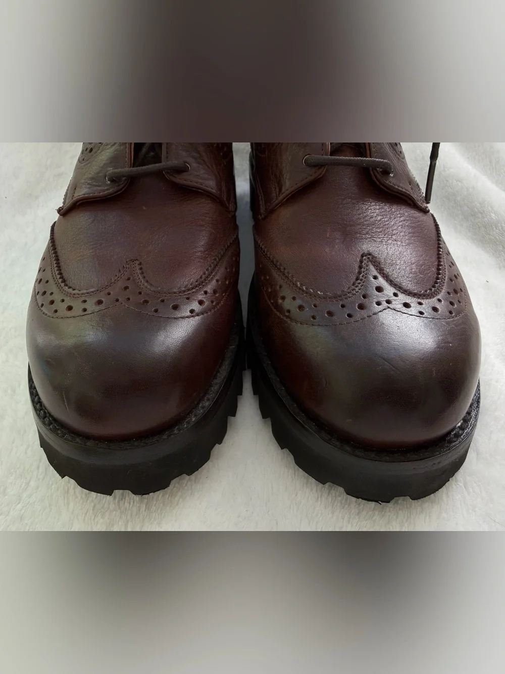 Frye Earl Wingtip Lace Up Men's Leather Boots Size 7.5D Brown Lug Soles 84138